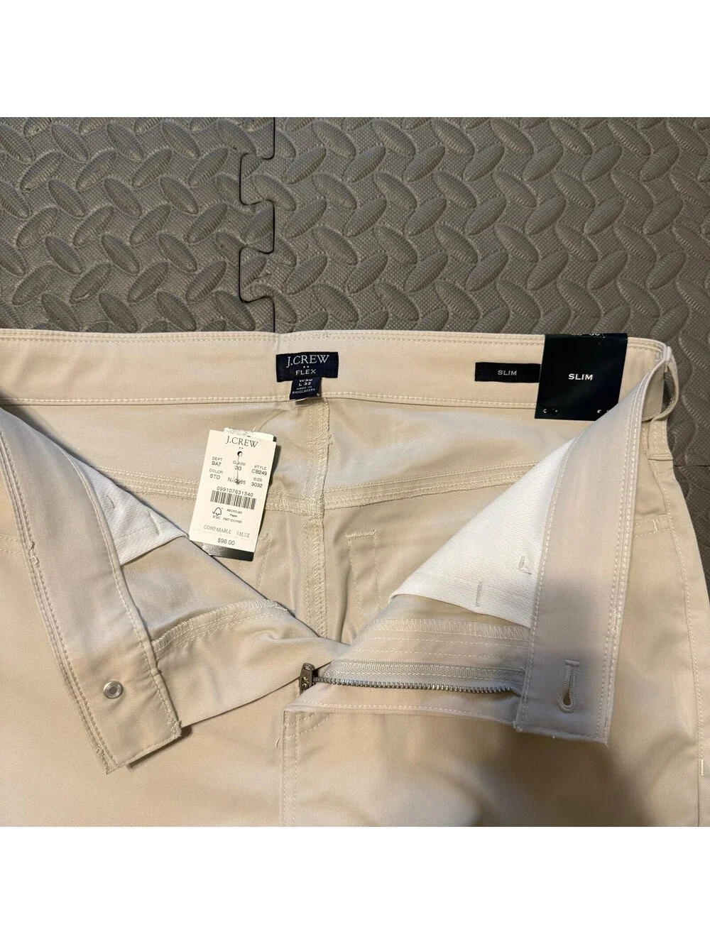 J.Crew Slim Flex Men’s Pants 30x32 Stone Beige Stretch Chino New with Tags